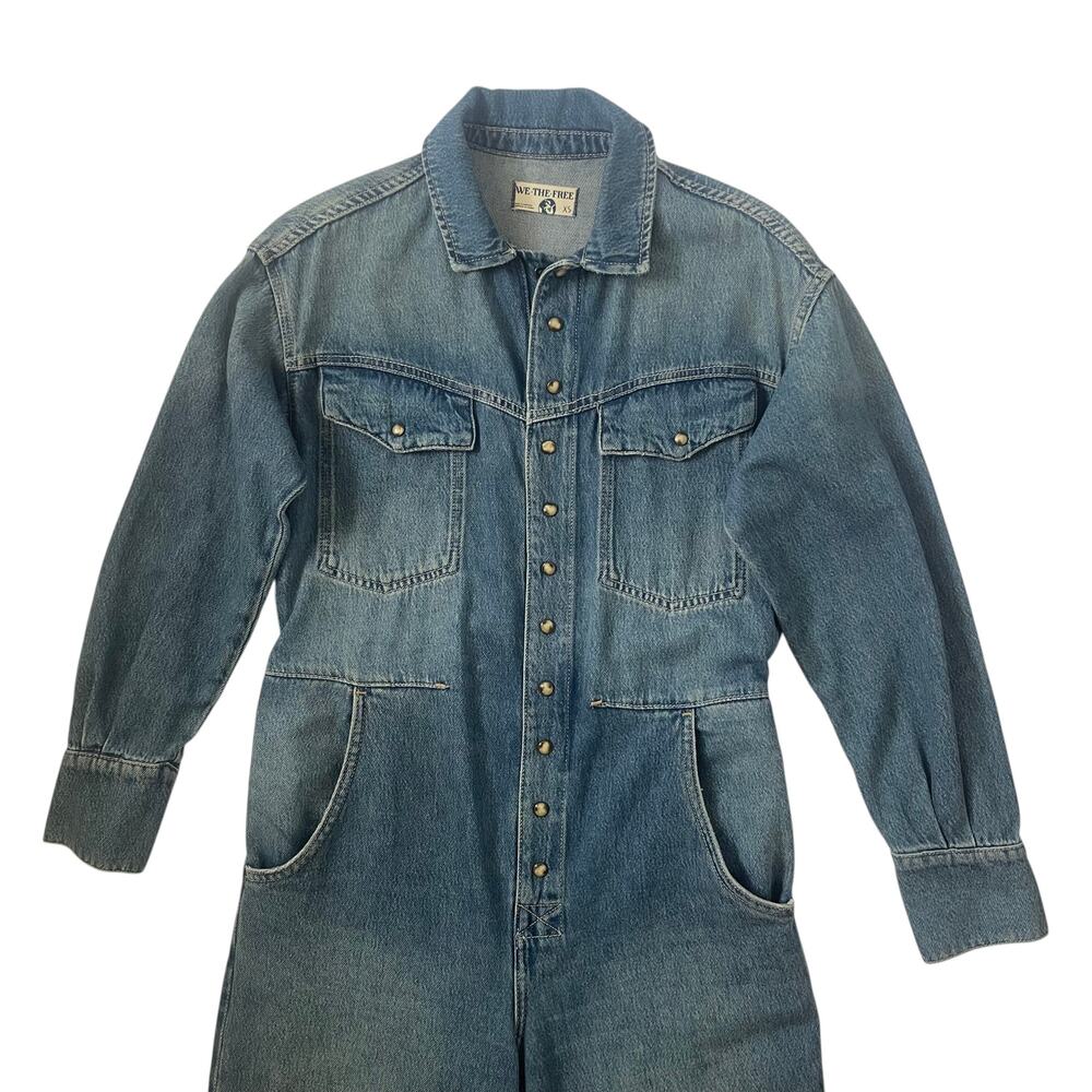 Free People We The Free Townes Denim Jumpsuit - Coverall - Blue - Size XS - Picture 5 of 12